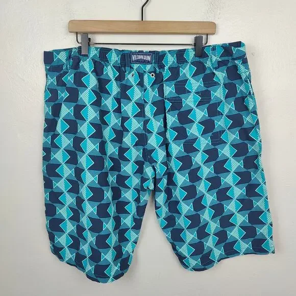 Vilebrequin Swim Shorts Mens XXXL Blue Geometric Print Swim Trunks Beach Summer
